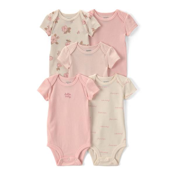 Photo of 5-Pack Floral Short-Sleeve Bodysuits - Pink/Ivory