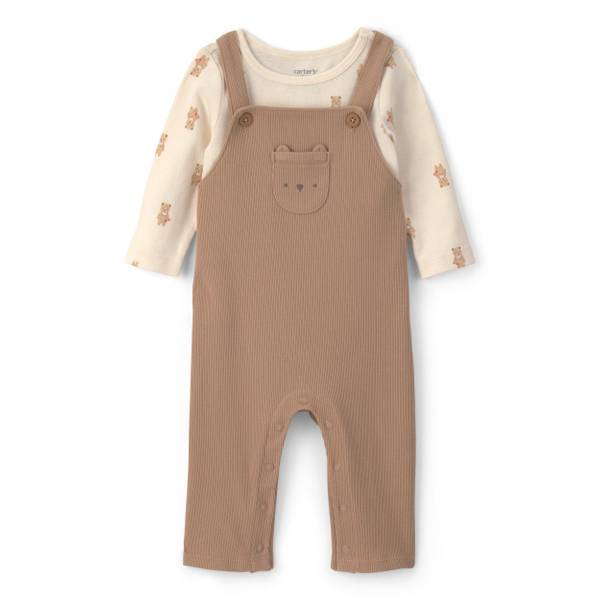 Photo of 2-Piece Bear Long-Sleeve Overall Set - Brown