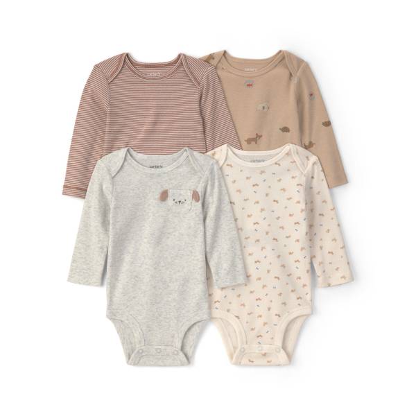 Photo of 4-Pack Dog Long-Sleeve Bodysuits - Brown/Gray/Ivory