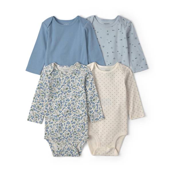 Photo of 4-Pack Blueberry Floral Long-Sleeve Bodysuits - Blue