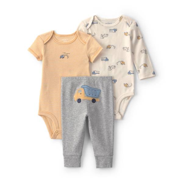 Photo of 3-Piece Construction Bodysuit & Pant Set - Yellow/Gray/Ivory