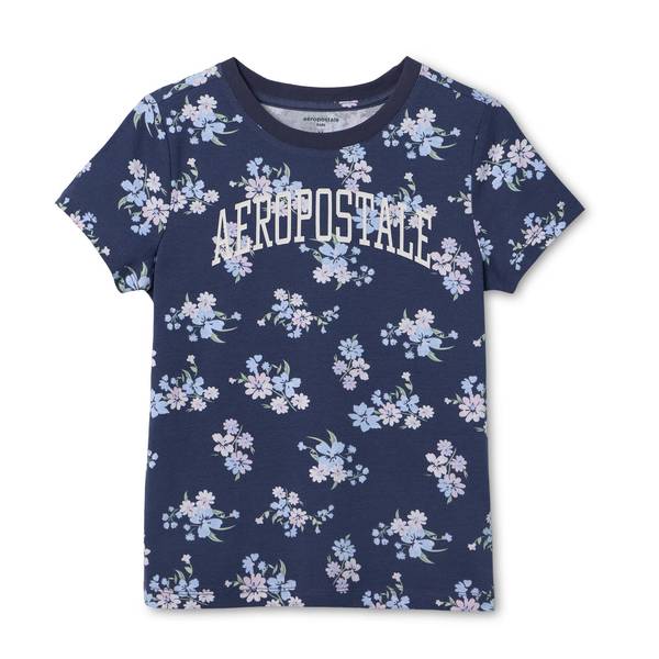 Aeropostale Girls' Navy Floral Print Short Sleeve Tee