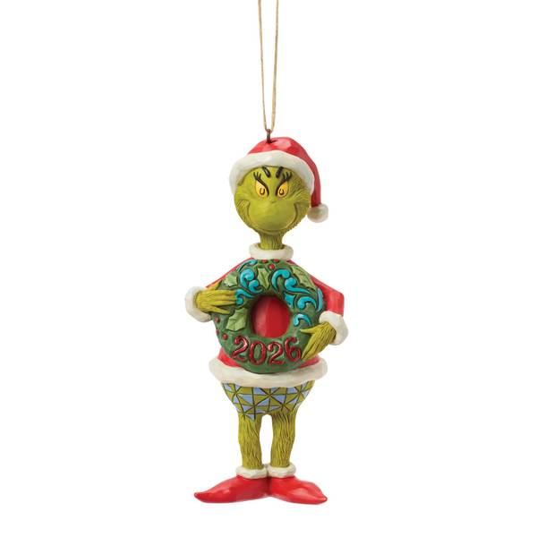 Jim Shore Dr. Seuss The Grinch Dated 2026 Wreath Hanging Ornament - Multi