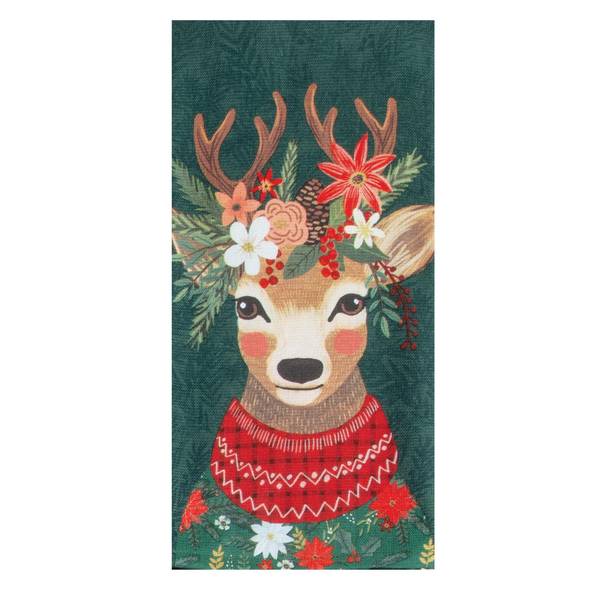 Kay Dee Holiday Flowers Everywhere Deer Kitchen Towel