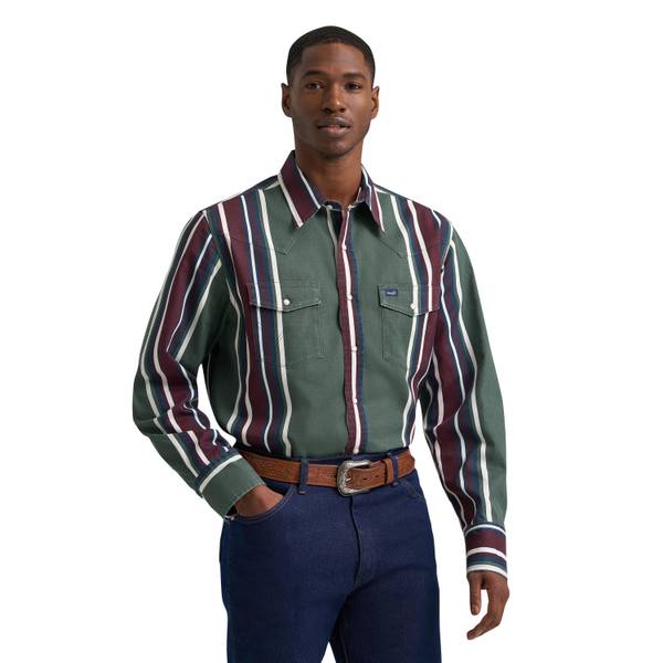Vintage-Inspired Brushpopper Western Snap Workshirt in Field Olive