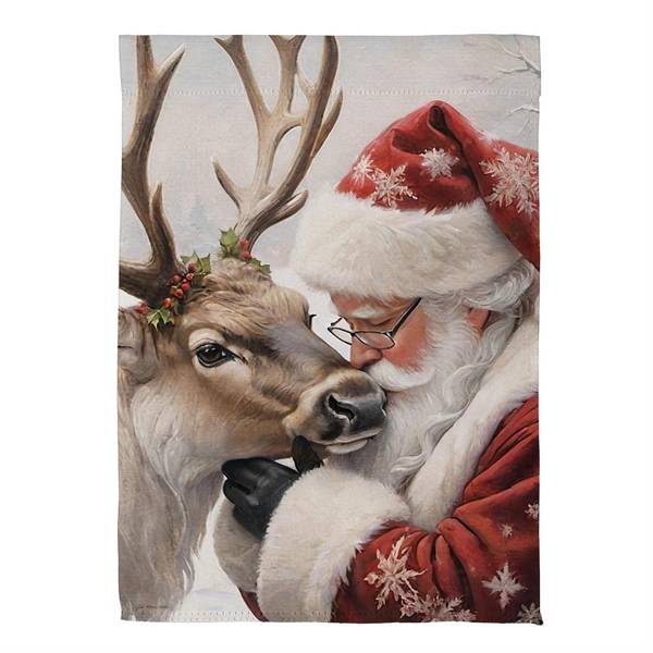 Photo of Santa & Reindeer Suede Garden Flag
