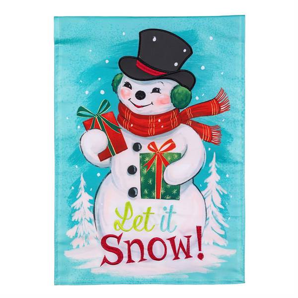 Evergreen Enterprises Heartfelt Let It Snow Snowman Applique Garden Flag