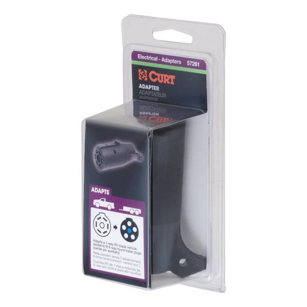 CURT 7-Way RV Blade to 6-Way Round Trailer with Center Pin Auxiliary Adapter