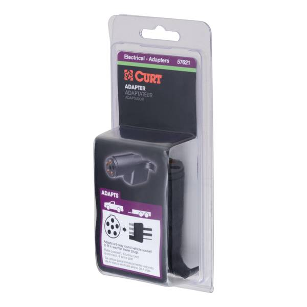 CURT 6-Way Round Vehicle to 4-Way Flat Trailer Electrical Adapter