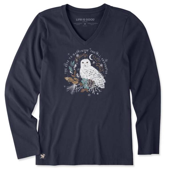 Photo of Women's Key to Happiness Owl Long Sleeve Crusher Tee