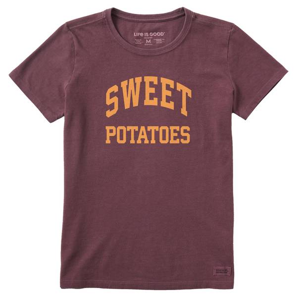 Life is Good Women's Sweet Potatoes Arch Short Sleeve Crusher T-Shirt in Mahogany Brown | Size 3XL | Cotton/Polyester