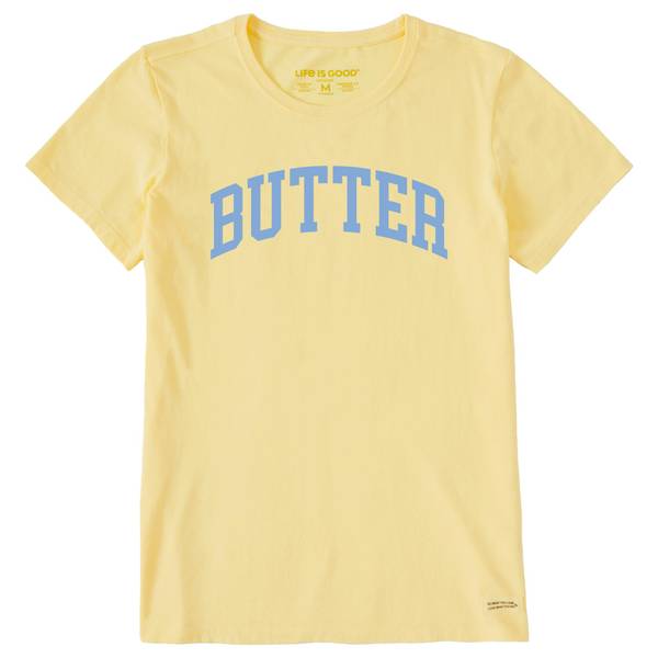 Life is Good Women's Butter Athletic Arch Short Sleeve Crusher T-Shirt in Sandy Yellow | Size 3XL | Cotton/Polyester