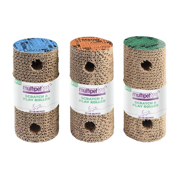 Multipet International 7.5" Cardboard Scratcher Roller Toy with Catnip, Assorted