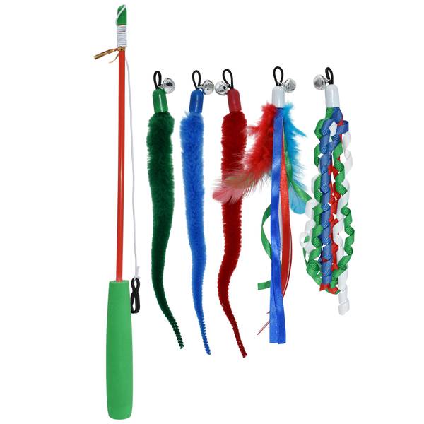Multipet International Holiday Cat Wand with Interchangeable Toys