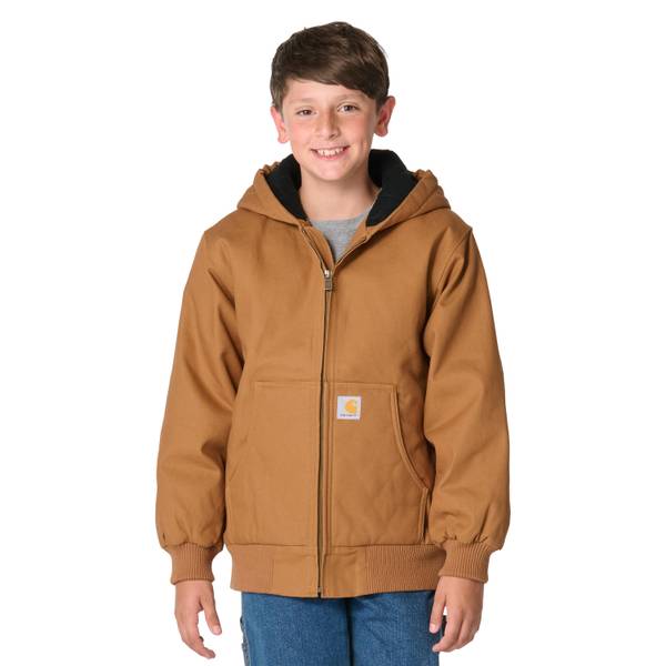 Carhartt Flannel Quilt-Lined Active Jacket with Storm Cuffs for Kids - Carhartt Brown