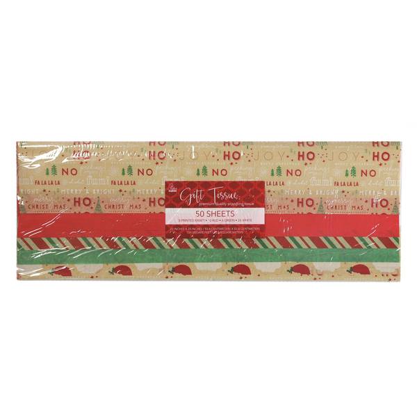 Photo of 50-Count Printed Kraft Christmas Tissue Paper, 20" x 20", Assorted Holiday Designs