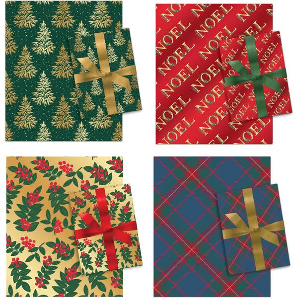 Photo of 30" x 120" Foil & Holographic Christmas Gift Wrap Roll, Assorted Holiday Designs