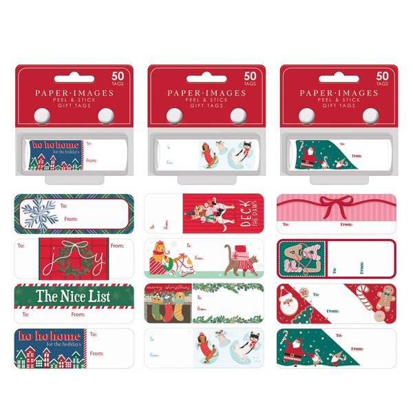 Photo of 50-Count Assorted Christmas Designs Peel & Stick Gift Tags Roll