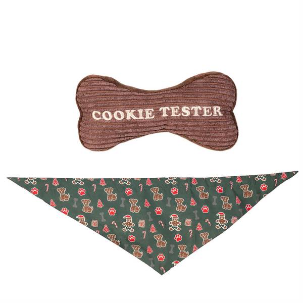 Photo of Sugar & Stripes Cookie Tester Bandana Pet Gift Set