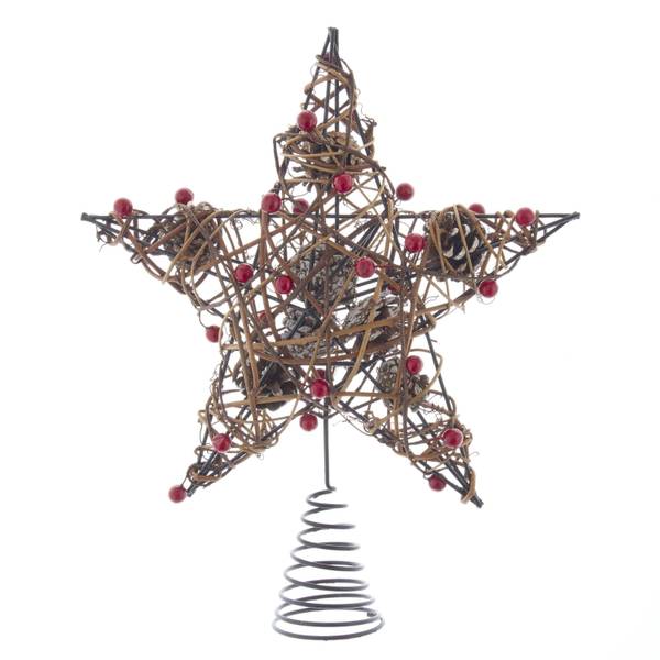 Kurt S. Adler Unlit Natural Brown Star with Berries and Pinecones Treetopper