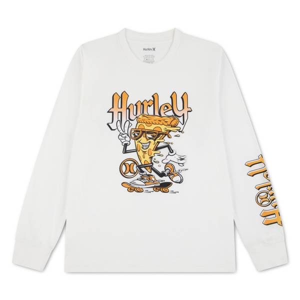 Hurley Boys' Skate Pizza Long-Sleeve Graphic Tee, Medium, Sail
