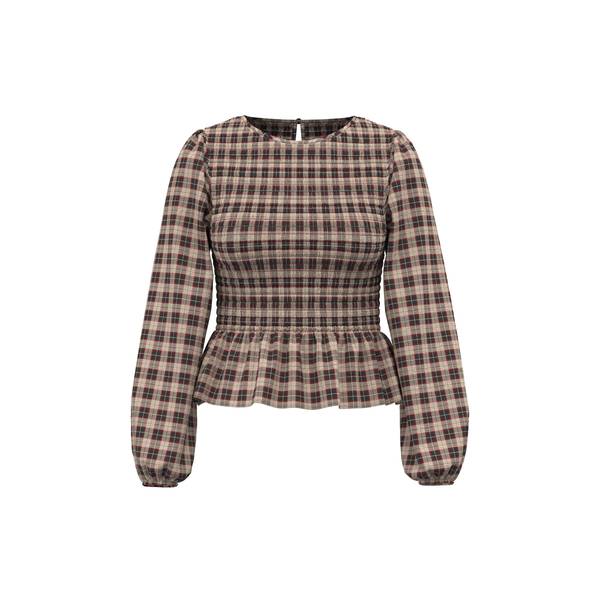 Levi's Women's Ashton Long-Sleeve Peplum Smocked Blouse - Agnetha Plaid Oyster Gray