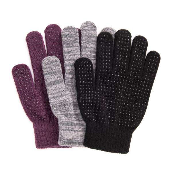 Muk Luks Womens 3 Pair Pack of Gloves, Red/Grey/Black, One Size - Black/grey/plum