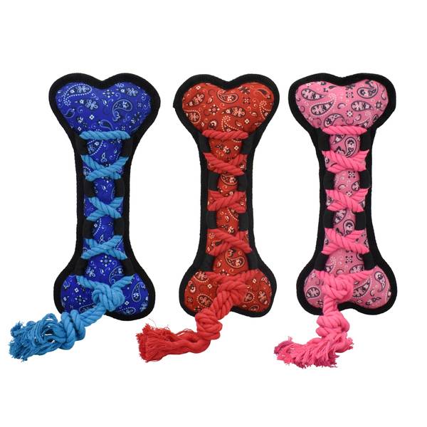 Blain's Farm & Fleet Cross Rope Bandana Bone Dog Toy, Assorted