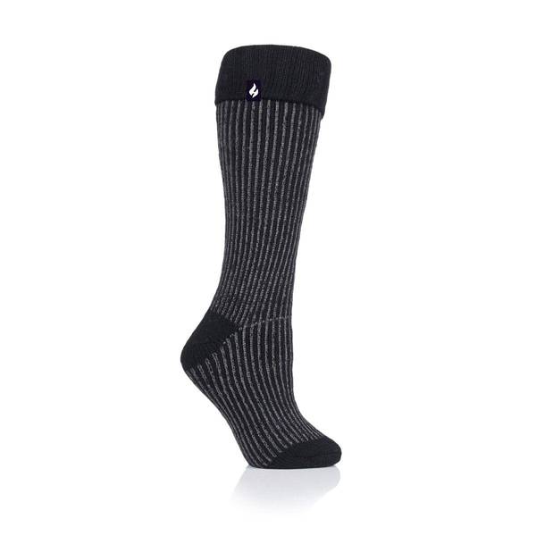 Heat Holders Ribbed Thermal Boot Socks for Ladies - Black/Cream
