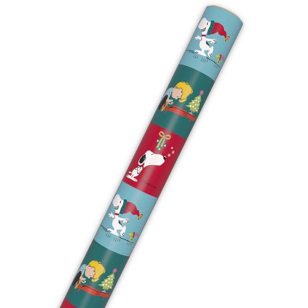 Hallmark Peanuts Snoopy and Charlie Brown Grid Christmas Wrapping Paper Roll, 35 sq. ft.