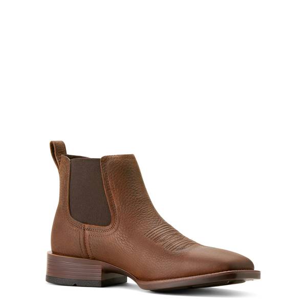 Men's Booker Chelsea Wide Square Toe Cowboy Boots in Brown Oiled Rowdy Full-Grain Leather, Size: 13 EE by Ariat