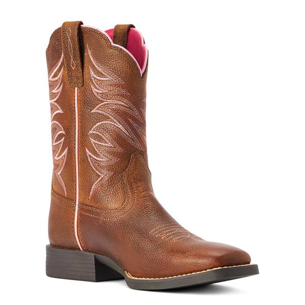 Firecatcher Wide Square Toe Western Boots in Rowdy Brown Leather, Size: 2 K B / Medium by Ariat