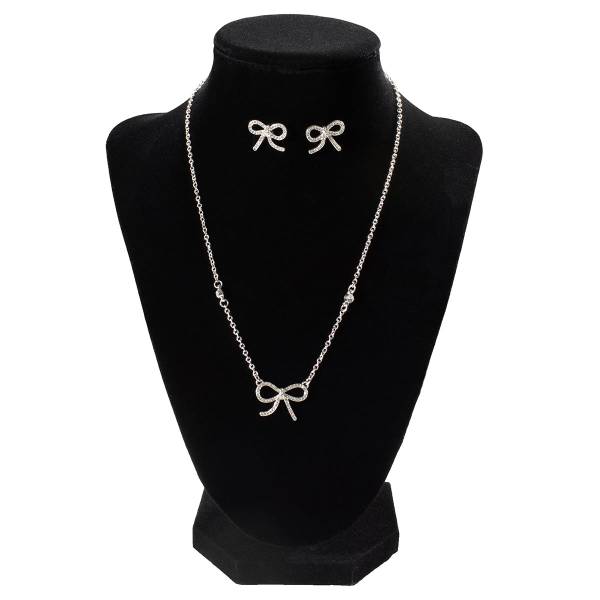 Photo of Women's Silver Bow Necklace and Earrings Set