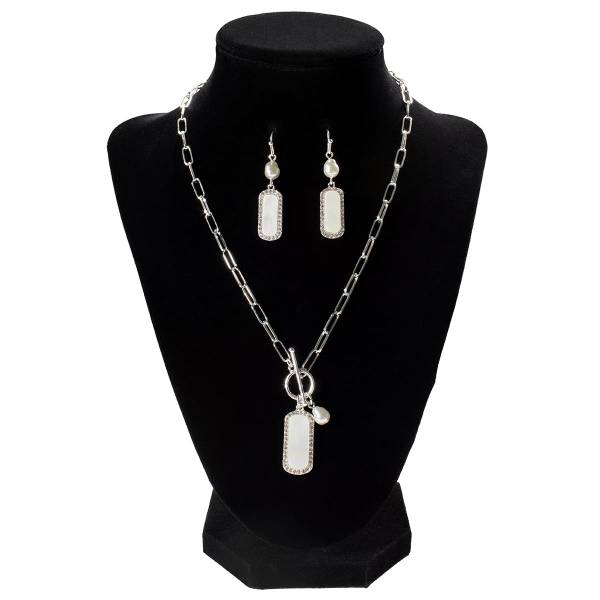 Photo of Women's Silver with Opal Stone Necklace and Earrings Set