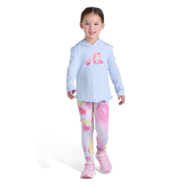 Photo of Girls' 2-Piece Crystal Sky Long Sleeve Ruffle Hooded Top and Printed Legging Set