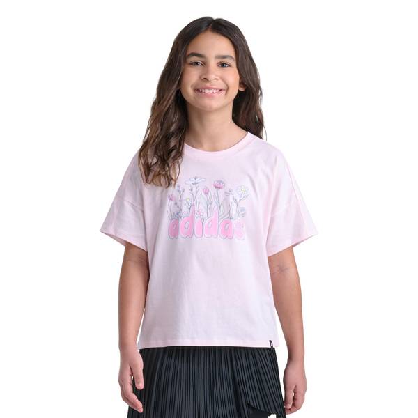 Photo of Girl's Pink Wildflower Short Sleeve Drop Shoulder Tee