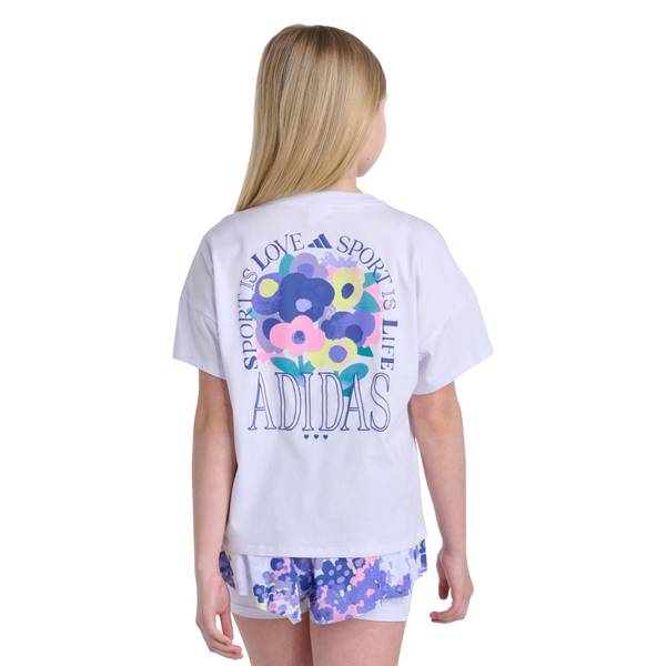 Photo of Girls' Purple Sports and Floral Drop Shoulder Short Sleeve Tee