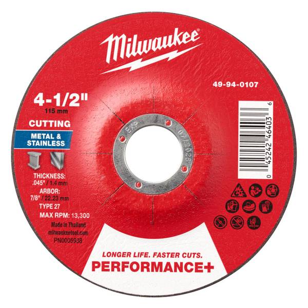Photo of 4-1/2" x .045" x 7/8" Performance+ Metal Cut Off Wheel - Type 27