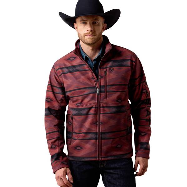 Men's Logo Softshell Jacket in Red Mahogany Southwest Print Recycled Polyester/Elastane, Size: Small by Ariat