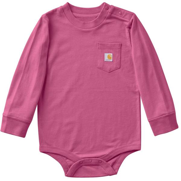 Carhartt Boy's Cotton Kids' Long Sleeve Pocket Bodysuit (Baby) | Dark Rose Tint | 24M Ai