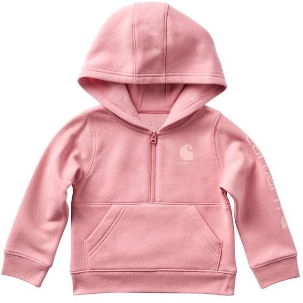 Carhartt Girl's Girls' Long Sleeve Half-Zip Hooded Logo Sweatshirt (BabyToddler) | Rose Tint | 4T Mb