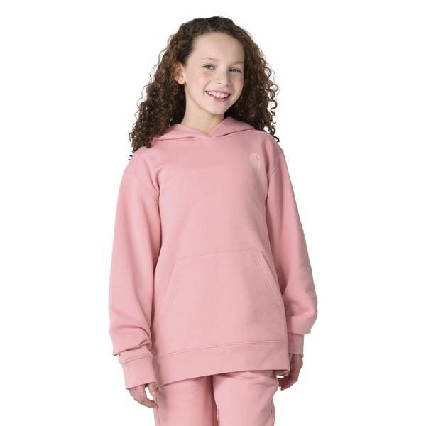 Carhartt Girl's Girls' Long Sleeve Hooded Logo Sweatshirt (ChildYouth) | Rose Tint | XL Xc