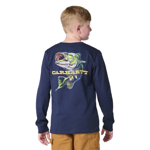  CABJ シャツ XL ネイビー/イエロー Carhartt Boys' Long Sleeve Fish T-Shirt, Navy Blazer (410), S
