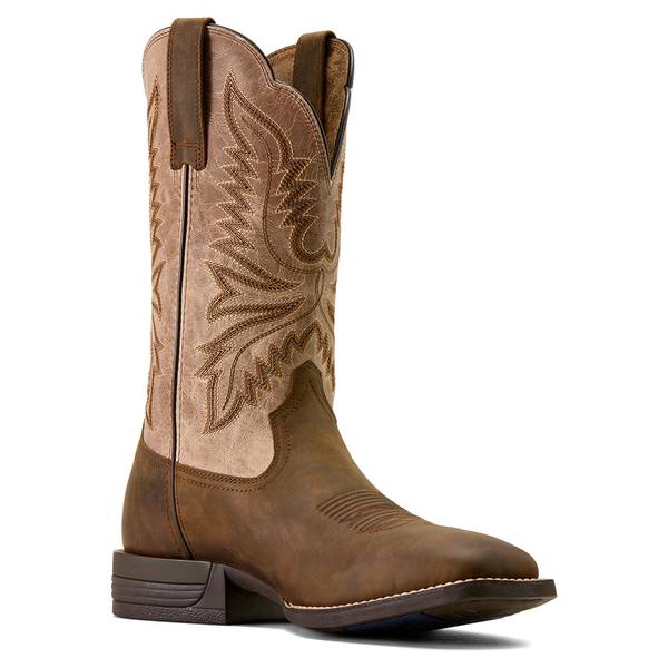 Men's Brush Creek Wide Square Toe Cowboy Boots in Aged Tan Smokey Taupe Full-Grain Leather, Size: 9 D / Medium by Ariat