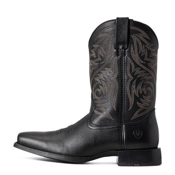 Men's Sport Herdsman Cowboy Boots in Black Deertan Full-Grain Leather, Size: 11 EE / Wide by Ariat