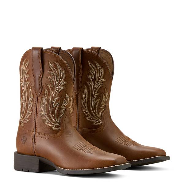 Women's Round Up Filly Wide Square Toe Cowgirl Boots in Sorrel Crunch Full-Grain Leather, Size: 9.5 C by Ariat