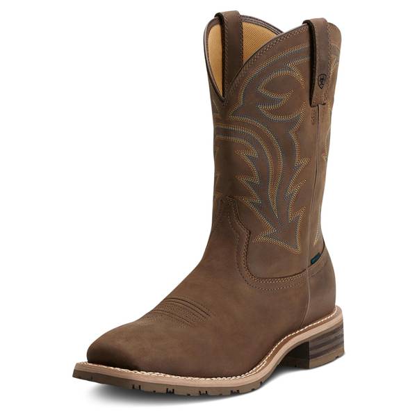 Men's Hybrid Rancher Waterproof Cowboy Boots in Oily Distressed Brown Full-Grain Leather, Size: 7 EE / Wide by Ariat