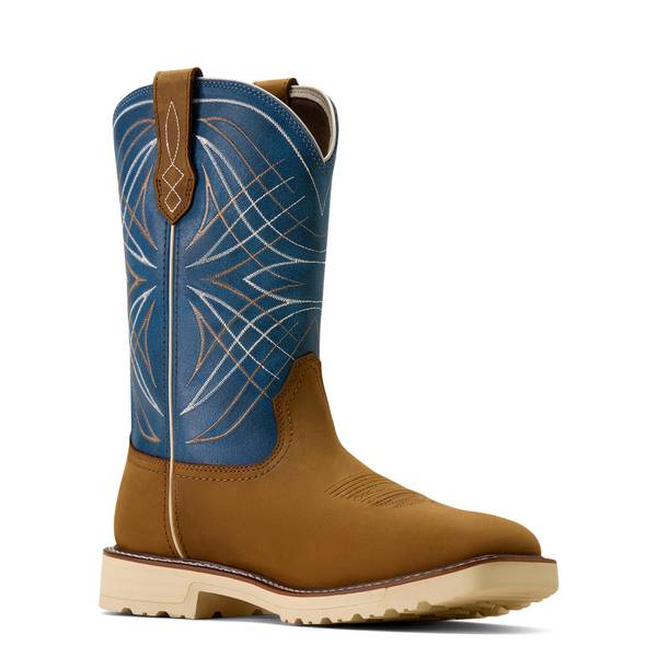 Men's Activator Waterproof Steel Toe Work Boots in Dusted Brown Basin Blue Full-Grain Leather, Size: M 15/ W 16.5 EE / Wide by Ariat