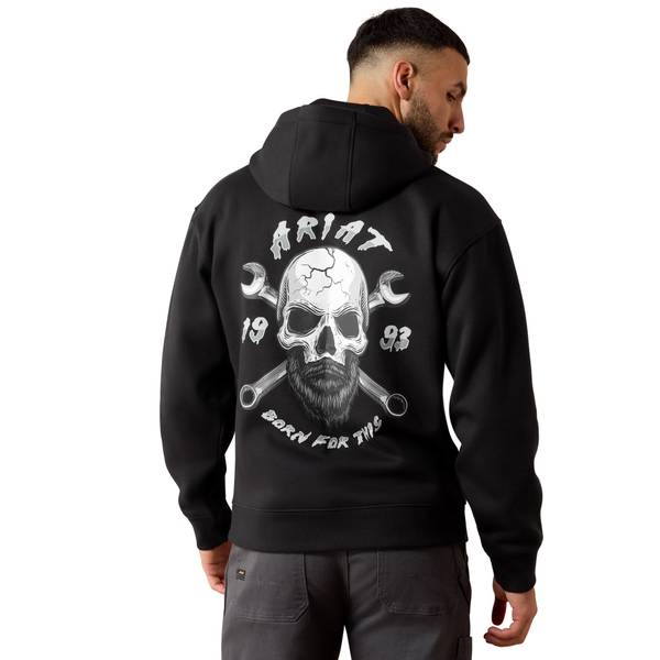 Men's Rebar Workman Bearded Skull Hoodie in Black Cotton/Polyester, Size: Medium by Ariat