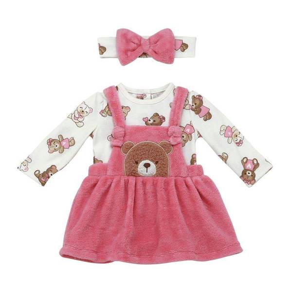 Baby Starters Infant Girl's 3-Piece Bear Jumper Dress Set